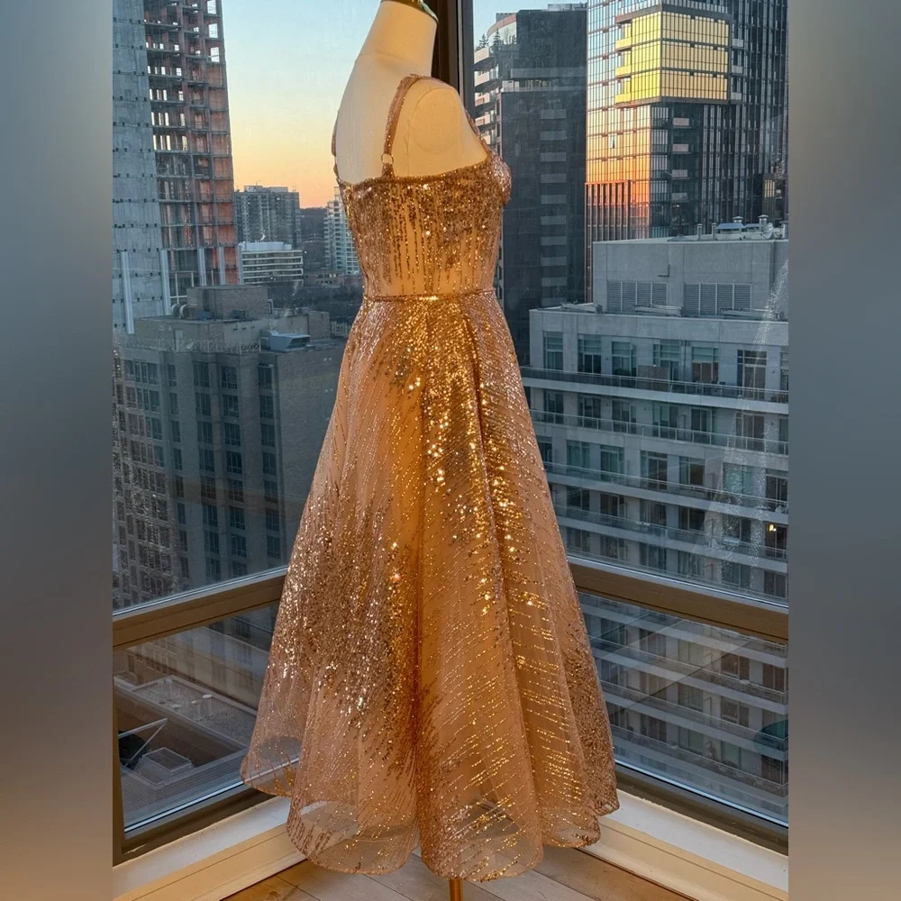 🆕 BRONX & BANCO 🧿 NWOT Mademoiselle Gold Sequin Midi Dress , Size XS US 2 - Picture 9 of 17